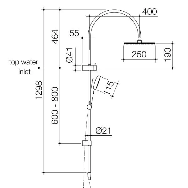 Caroma Contura II Rail Shower with Overhead - Brushed Brass