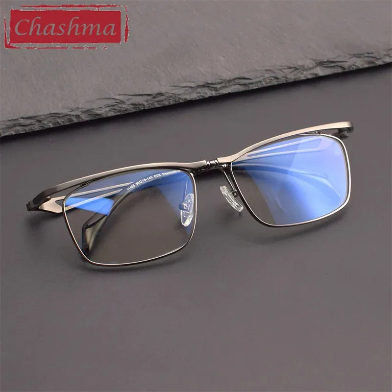 Chashma Ottica Men's Full Rim Brow Line Square Titanium Eyeglasses 11488