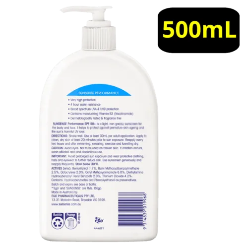 Ego Sunsense Performance Sunscreen SPF50  500ml