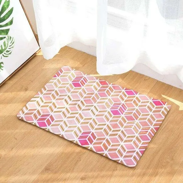 Elegant Blush Pink Hexagonal Honeycomb Area Rug