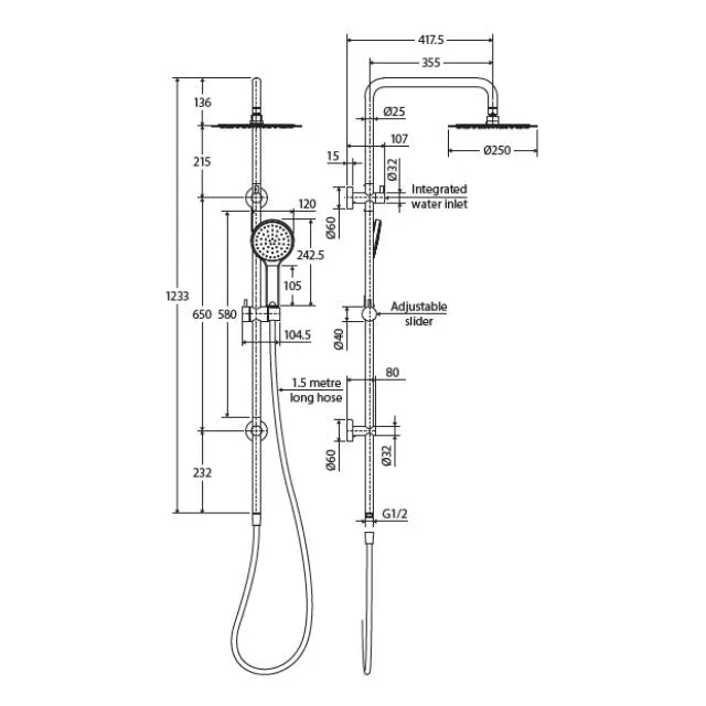 Fienza Kaya Twin Rail Shower Gun Metal
