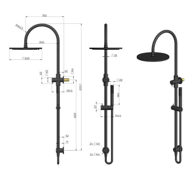Meir Round Gooseneck Shower Set with 300mm Rose, Single Hunction Hand Shower - Brushed Nickel
