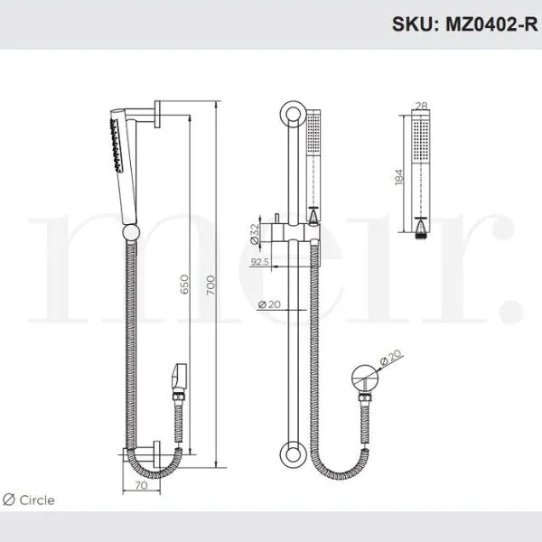 Meir Round Shower on Rail - Brushed Nickel