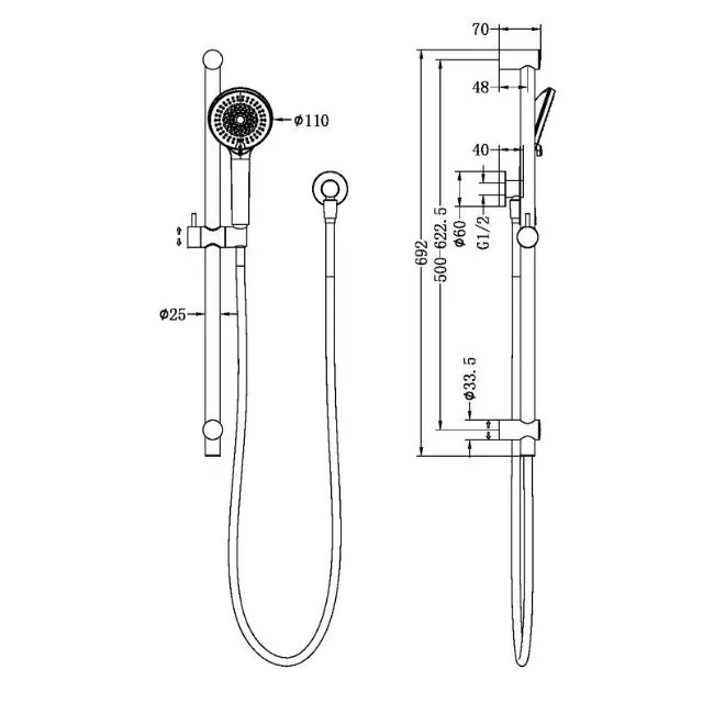Nero Round Metal Project Shower Rail Chrome