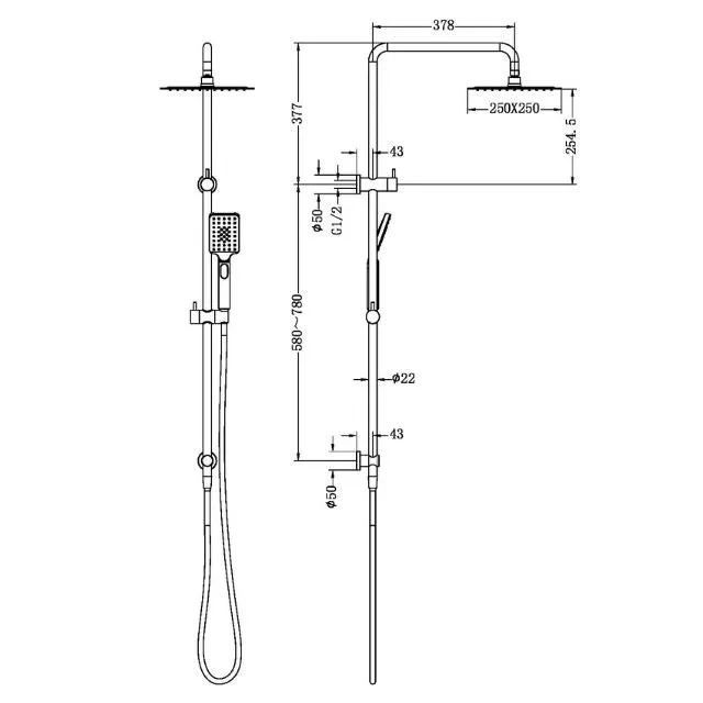 Nero Square Project Twin Shower Chrome