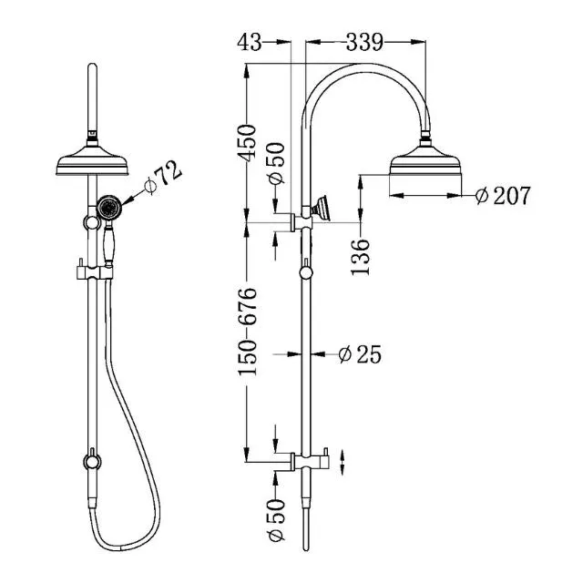 Nero York Twin Shower With Metal Hand Shower Chrome