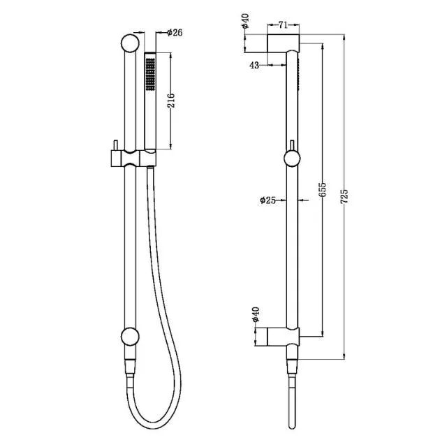 Nero Zen SS316L Shower Rail With Outdoor Shower Hose Graphite