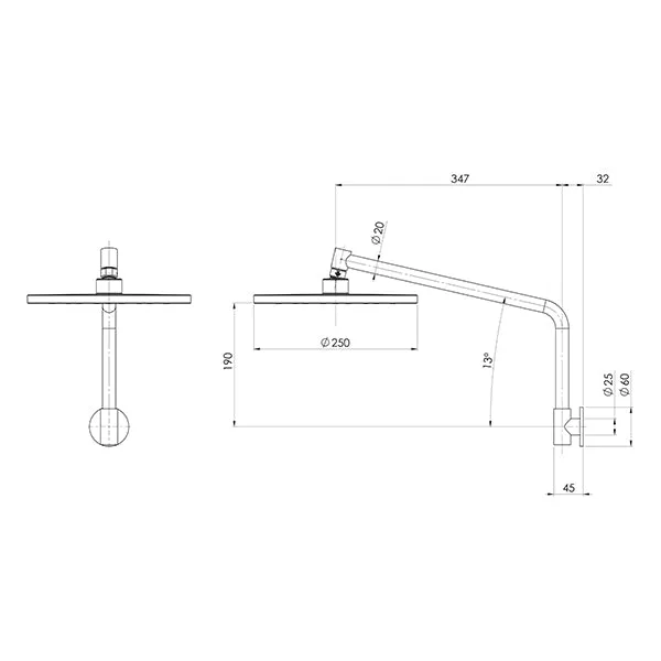Phoenix Tapware Ormond High-Rise Shower Arm & Rose Brushed Gold