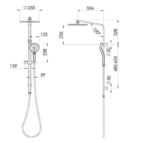 Phoenix Tapware Oxley Twin Rail Shower Brushed Carbon