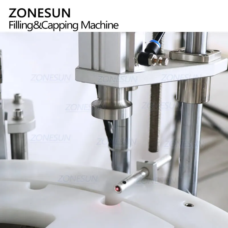 ZS-AFC9 Automatic FEA15 Monoblock Metal Aluminium Spray Bottle Perfume Filling Capping Crimping Outer Cover Cap Pressing Machine