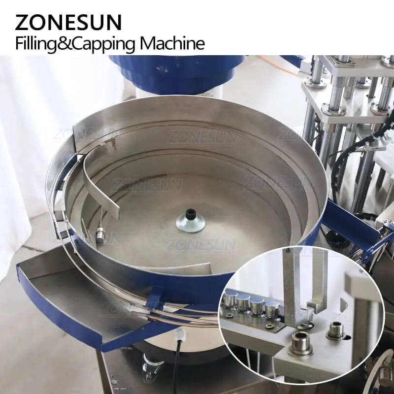ZS-AFC9 Automatic FEA15 Monoblock Metal Aluminium Spray Bottle Perfume Filling Capping Crimping Outer Cover Cap Pressing Machine