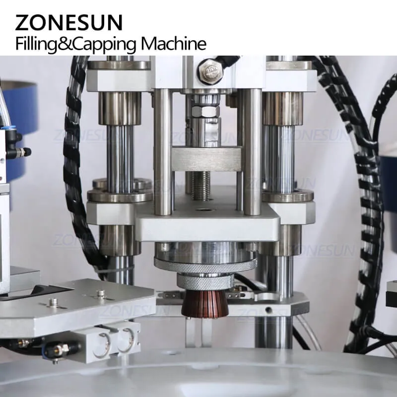 ZS-AFC9 Automatic FEA15 Monoblock Metal Aluminium Spray Bottle Perfume Filling Capping Crimping Outer Cover Cap Pressing Machine