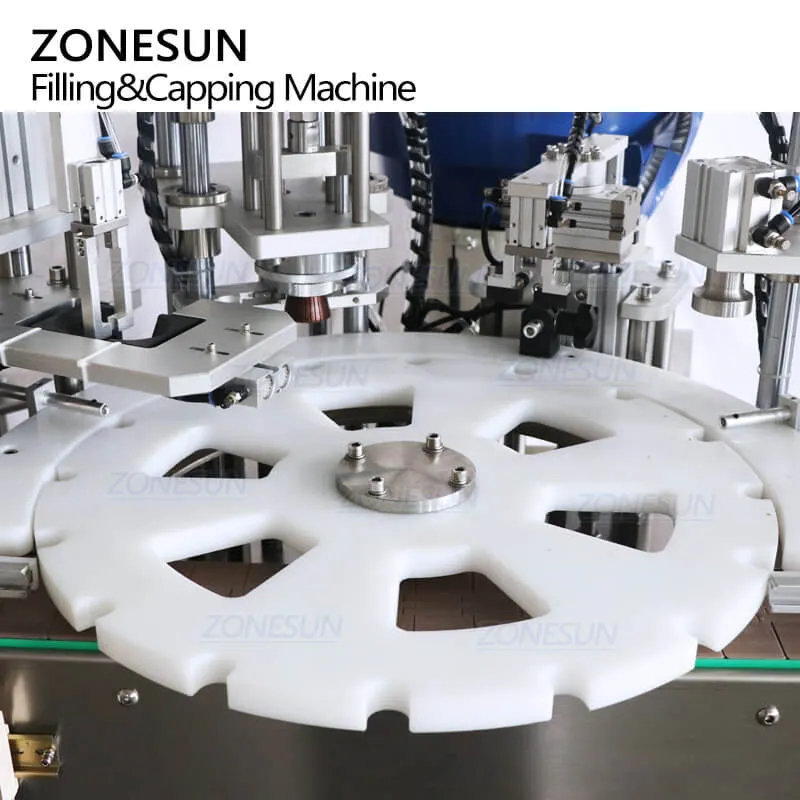 ZS-AFC9 Automatic FEA15 Monoblock Metal Aluminium Spray Bottle Perfume Filling Capping Crimping Outer Cover Cap Pressing Machine
